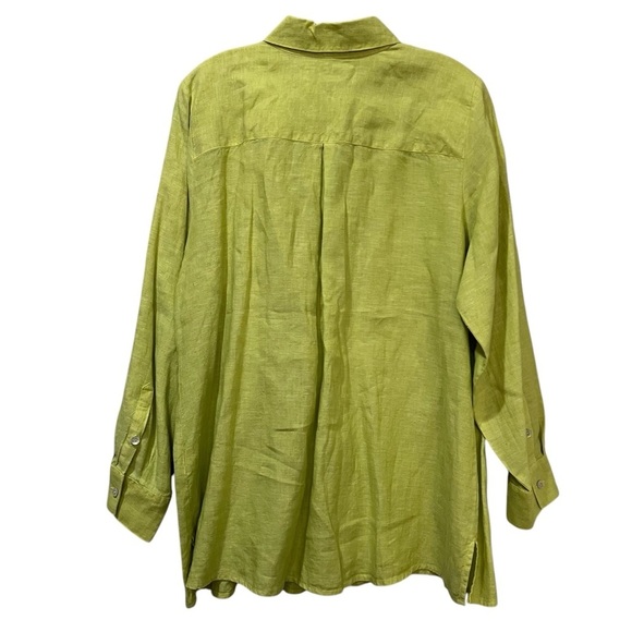 Foxcroft 14W Relaxed Chartreuse 100% Linen Long Sleeve Button Down Shirt - Picture 2 of 6